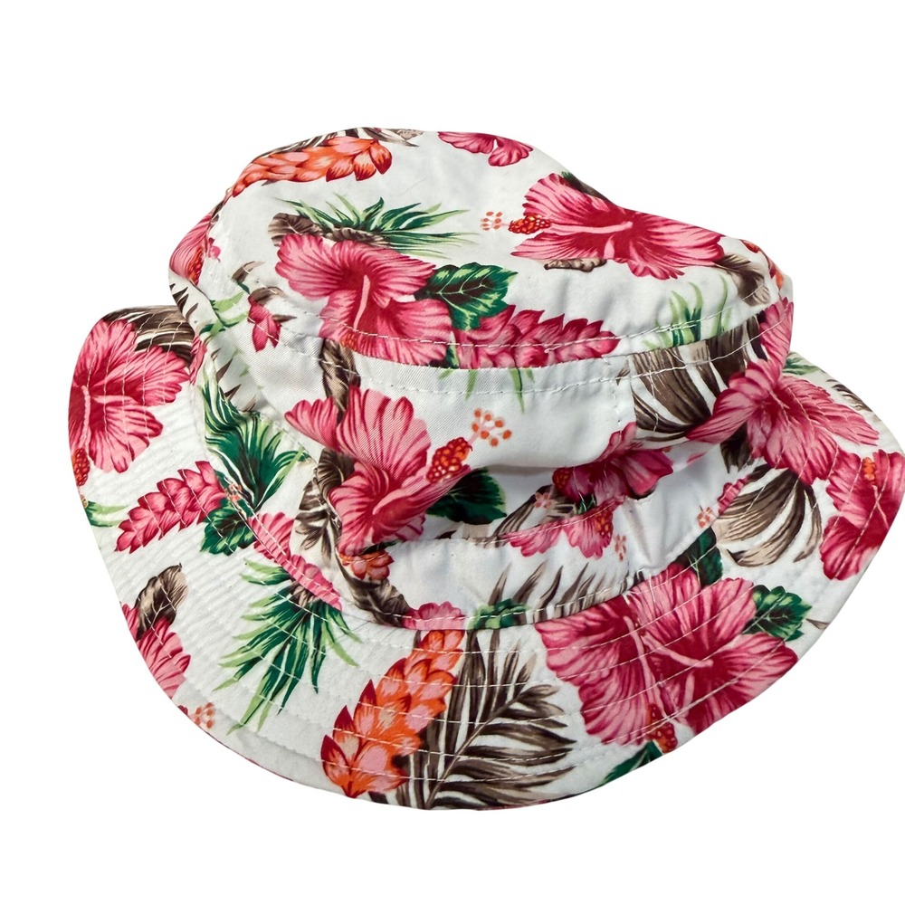 Vans Bucket Hat Unisex OS White Pink Tropical Hibiscus Floral Print Logo Patch - Picture 3 of 5